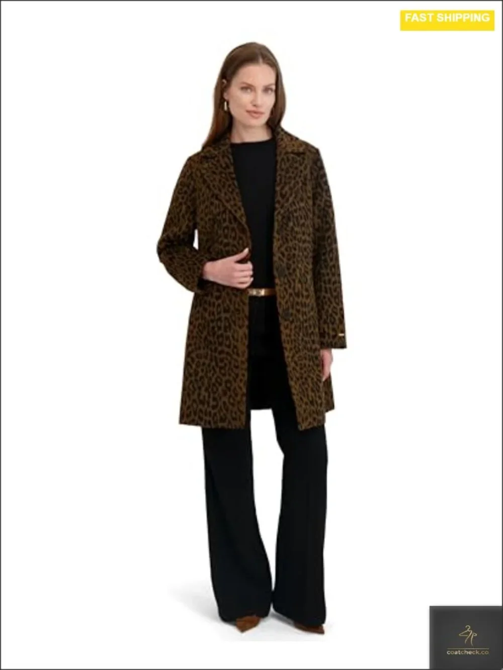 TAHARI Women's Faux Wool Walker Coat Notch Collar Button Front Fully Lined Long